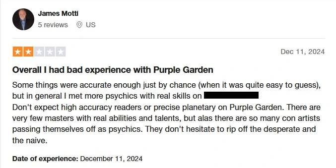 James Motti review on Purple Garden psychics